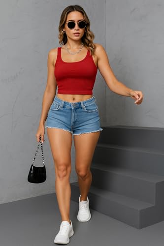 Image of 95% Cotton, 5% Lycra Women's and Girls Solid Ribbed Square Neck Tank Top | Tanktop for Women | Sleeveless Top | Crop Tanktop | Ribbed Tank Top