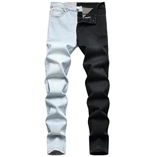 Jeans bicolore patchwork homme coupe slim au style casual chic