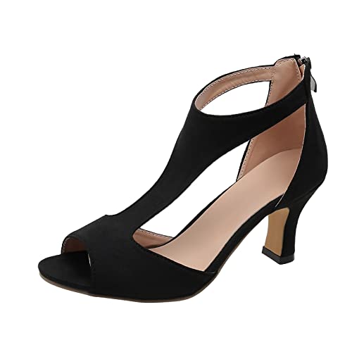 Chaussure Petit Talon Femme Été Sandales et Bout Ouvert Escarpins Couleur Unie Epais Club Sexy Soirée High Heels Élégant Poisson Bouche Sandales