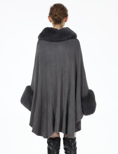 BEAUTELICATE Women Faux Fur Poncho Coat Oversize Cloak Open Front Knit Ruana Full Wrap Shawl3