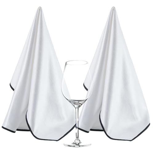 Polyte - 2 Chiffons à polir en Microfibres - qualité Professionnelle - pour Verres à vin - 46 x 71 cm (Blanc/Noir)