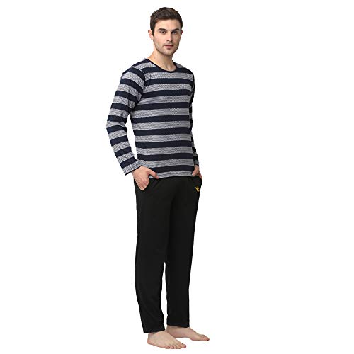 Image of Mack Jonney Men Cotton Blend Relaxed Night Suit Co-Ord Set with Round Neck Full Sleeve T-Shirt and Track Pant-Vj-Mns-Ttp-Group27