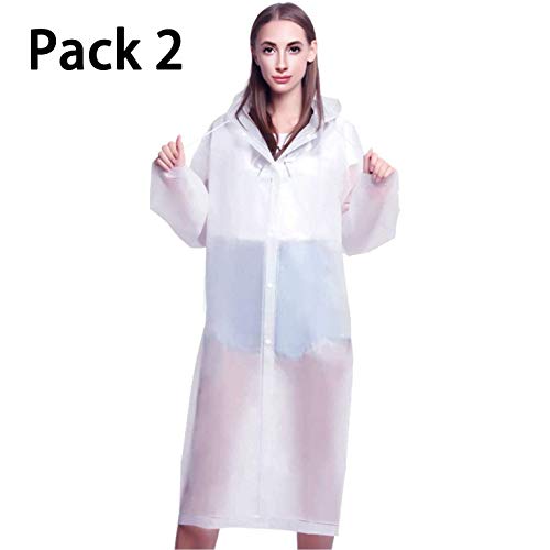 ELOKI Reusable Waterproof Translucent Portable Raincoat,Raincoat with Sleeves and Hood, Lightweight,Waterproof & Tear Resistant Raincoat for Hiking, Tours, Sightseeing,Theme Parks & Outdoors?2 pack?
