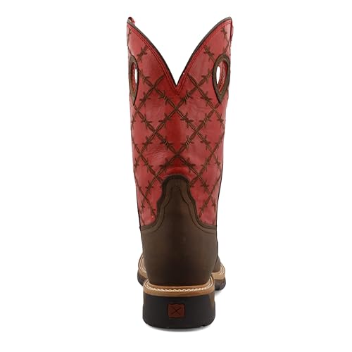 Twisted X Men's 12" Western Work Boot, Square Toe Alloy Toe, Brown & Flash Red, 12 D3