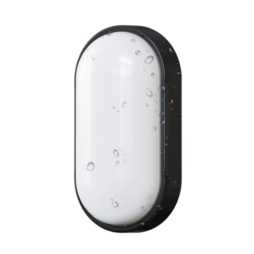 ANWIO 14W Lámpara de Pared Impermeable Ovalada para Exteriores Interiores, IP54 PIR Luz Blanca Neutra 4000K 980LM, Lámpara para Baño Cocina Pasillo Garaje o Taller. Negro.