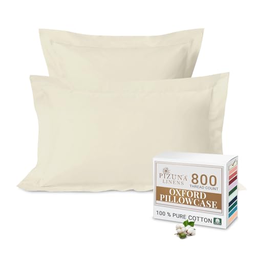 Pizuna Luxurious Cotton Oxford King Size Pillowcases 2 Pack Ivory 50x90cm