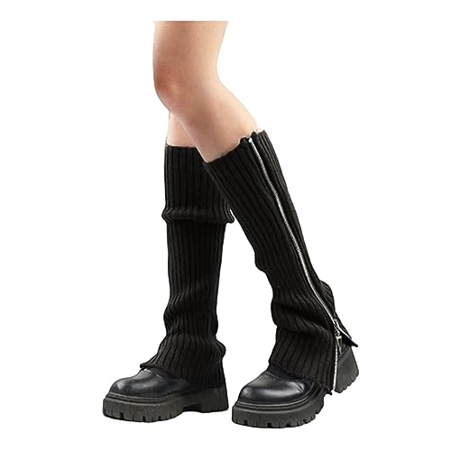 Grunge Leg Warmers Socks Fairy Grunge Cloth Socks High Knee Long Boot Knit Stack Zipper Socks for Women Girls Y2K