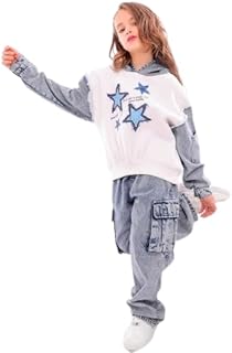 طقم جينز STARs بناتي – سترة وبنطلون بتصميم عصري مرصع بالنجوم – موضة كاجوال أنيقة ومريحة للخروجات code 5062