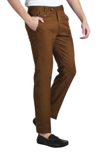 Image of Men's Formal Slim Fit Trousers | Premium Poly Viscose Blend Office Wear Flat Front Pants | Wrinkle Resistant Business Casual Pants | Length 41 Inches.