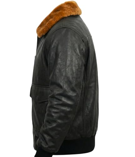 Image of Mens A2 Aviator Cockpit Bomber Leather Jacket - Distressed Pilot Jackets - G1 Fur Collar Flight Leather Jacket