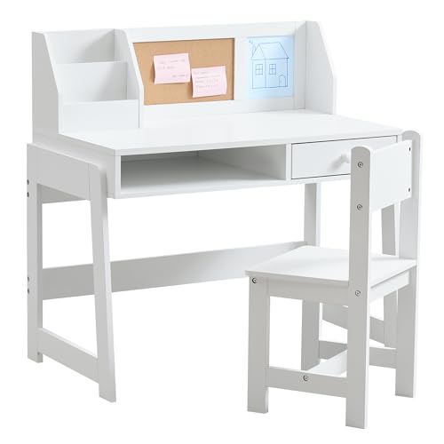 XNKL Kids Study Desk and Chair Set, Student Table and Chair Set with Storage Shelf, Wooden Kids Desk with Hutch, Children Writing Table for Home School
