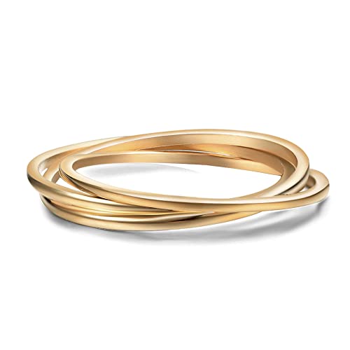 VQYSKO Triple Interlocked Rolling Ring for Women-Stainless Steel Stacking Rose gold Minimalist Promise Ring for Love/Engagement/Wedding, Size 4-123