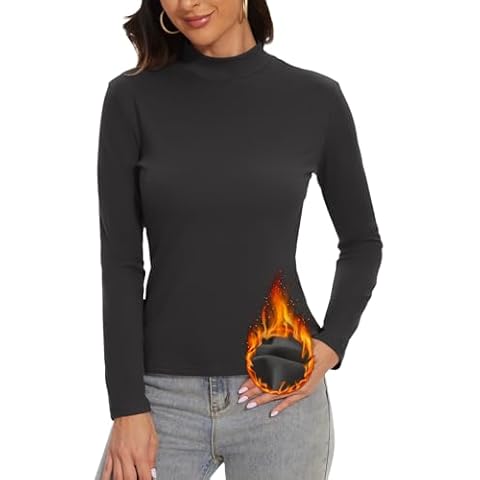 BATHRINS Women Long Sleeve Mock Turtleneck Shirts Slim Thermal Underwear Tops Basic Pullover Sweater Black Cover