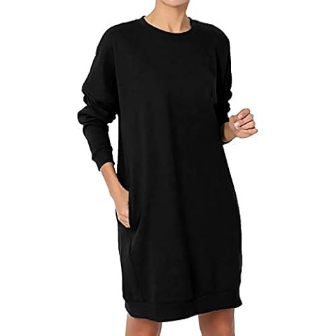 kenoce Women Long Sweatshirt Dress Casual Loose Jumper Pollover Long Tops Long Sleeve T-Shirt Mini Dress with Pockets A-Black XL Cover
