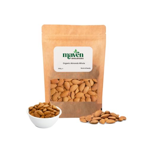 Maven Wholefoods Organic Almonds Whole 250g, Raw Almond Nuts, GMO Free, No Additives, Vegan & Vegetarian, Natural Whole Almonds for Snacking, Baking & Cooking