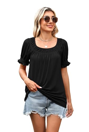 Image of WIHOLL Womens Short Sleeve Square Neck Summer Tops Dressy Casual Blouses Trendy Clothes 2026