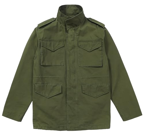 LOUECHY Mens Cotton Military Jacket M65 Field Jacket Outdoor Tactical Work Coat 9265-Army Green Large
