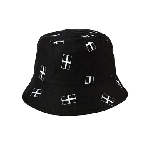 Beyond Happy Cornwall Bucket Hat - Traditional Cornish Saint Pirans Flag Black Sun Hat - Cornish Rave and Festival Hat (70% Cotton 30% Polyester Unisex)