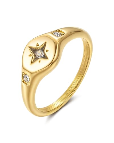 YeGieonr Bague Femme Or Acier Inoxydable - Chevaliere Doree Plaque Or 18K, Bague Empilable Elegante, Bijoux Cadeau Femme
