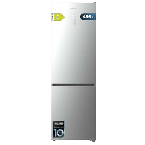 Cecotec Frigorífico Combi 456L Total No Frost Bolero CoolMarket Combi 456 Inox C. Altura 201cm y 59,5cm Ancho, MAX INSIDE con VIP Tech, Compresor Inverter Plus, Bajo Consumo, Bandejas Cristal