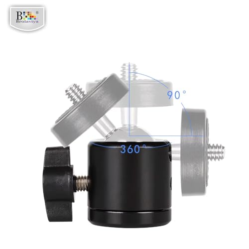 Image of BROLAVIYA 2 Pack Ball Head, 360 Degree Aluminum Alloy Rotating Swivel Tripod Ball Head with 1 /4 inch Screw Thread Head for Cameras, Camcorders, Smart Phone, Gopro, LED Video Light, Black