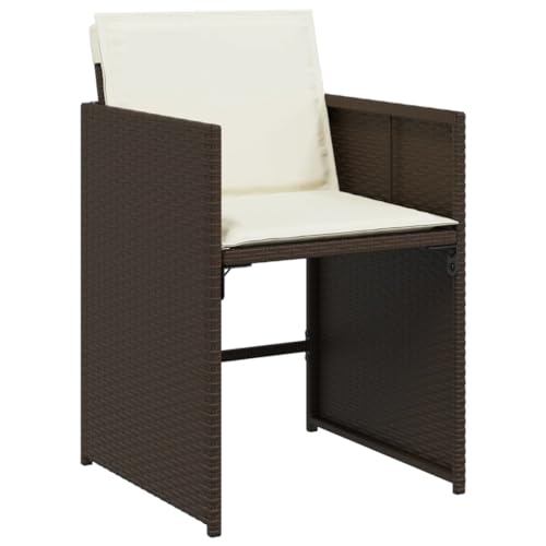Image of 5-Piece Brown and Cream Patio Dining Set with Foldable Design, Weather-Resistant PE Rattan and Steel Frame, Plush Cushions for Outdoor Relaxation, Rectangular Table