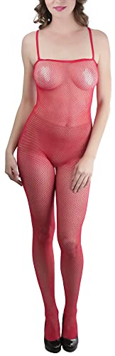 Image of ToBeInStyle Women's Bodystocking Crotchless Peek-A-Boo Fishnet Lace Bodysuit