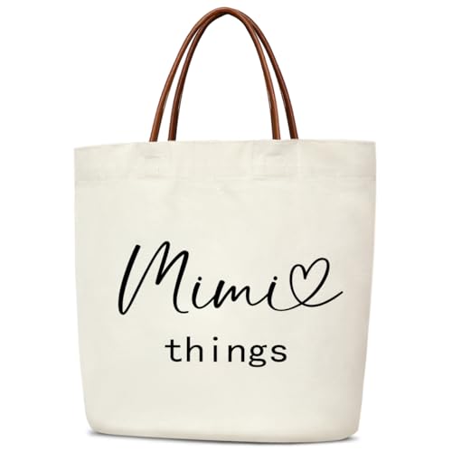 mermermu Mimi Thing Tote Bag for Women, Mother's Day Birthday Gifts for Grandma, Aesthetic Reusable Grocery Shopping Canvas Bags With Leather Handles Shoulder Bag Beach Tote -06