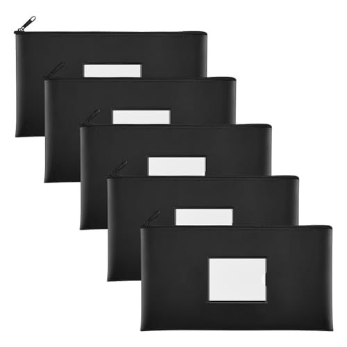 Bank Deposit Money Bags with Zipper, PU Bags Cash Wallet Pouches with Label, for Coins, 5-Pack B