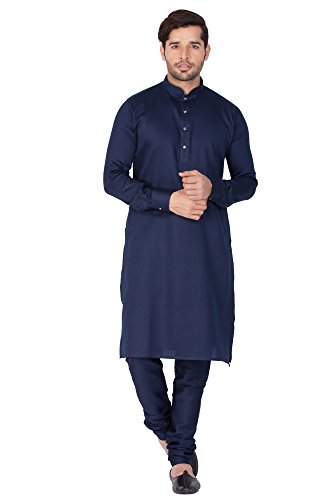 Image of VASTRAMAY Men Soft Cotton Kurta with Buttoned Cuff & Churidar Pyjama Set - Comfortable Ethnic Wear for Eid, Holi, Weddings & Festive Occasions - Stylish Traditional Cotton Kurta Pyjama