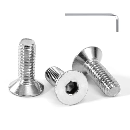 Tunejoy Viti a Testa Svasata M4 x 12 mm Vite a testa svasata Brugola Bulloni in Acciaio Inox A2 V2A Viti a Testa Piatta Norma DIN 7991 con Chiavi a Esagono Filettatura Completa 30 pezzi
