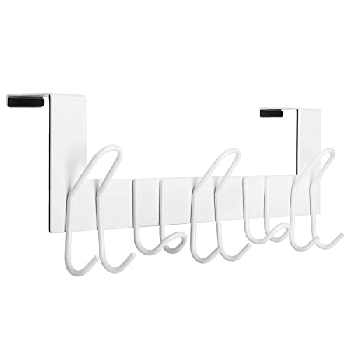 SKOLOO Crochets de porte - Pour portes jusqu'à 4,5 cm d'épaisseur, crochet de porte en métal avec 11 crochets, crochet de porte pour manteaux, chapeaux, serviettes, blanc Cover