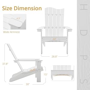 LUE BONA Wave Design Adirondack Chair Poly HDPS Adirondack Chairs Modern Fire Pit Chairs Weather Resistant for OutdoorDeckBalconyGarden Backyard White