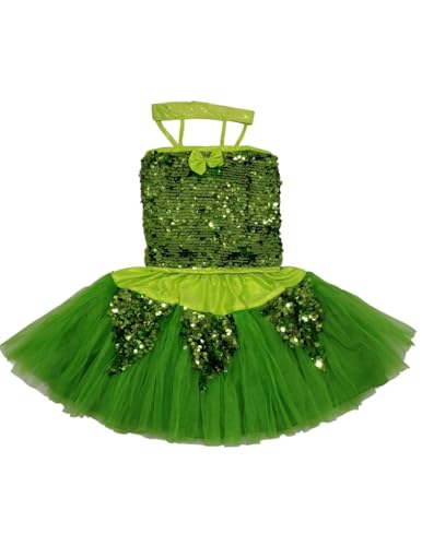 Image of BookMyCostume Light Green Annual Day Dance Dress for Girls | Sleeveless Sequin Top with Fluffy Skirt | Net & Nylon Western Dance Costume for Kids | Stylish for Stage Shows & Performances |8-10 Years