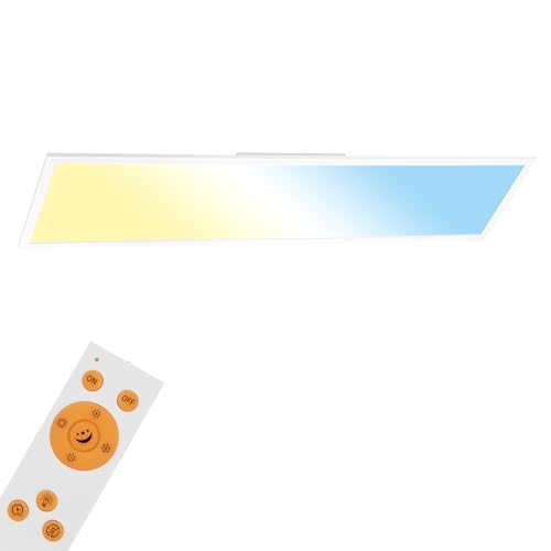 BRILONER - LED Deckenlampe mit Fernbedienung, flach, einstellbar von warmweiß bis kaltweiß, Lampe, Deckenleuchte, Wohnzimmerlampe, LED Panel, Schlafzimmerlampe, 119,5x29,5x4,8 cm, Weiß BRILONER - LED Deckenlampe mit Fernbedienung, flach, einstellbar von warmweiß bis kaltweiß, Lampe, Deckenleuchte, Wohnzimmerlampe, LED Panel, Schlafzimmerlampe, 119,5x29,5x4,8 cm, Weiß