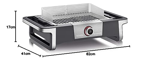 Foto von SEVERIN SENOA DigitalBOOST Elektrogrill für drinnen und draußen, Tischgrill mit schnellem Grillstart bis 500 °C, Balkon Grill mit SafeTouch-Oberfläche, Edelstahl/Schwarz, PG 8114