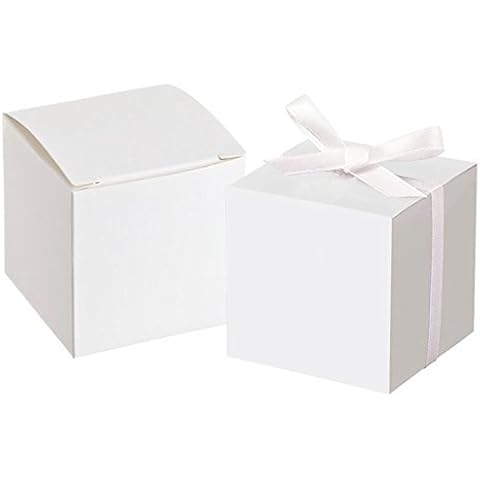GuiHe 50pcs White Gift Boxes 2x2x2inch Square Wedding Party Favors Gift Boxes Baby Shower Boxes Supplies with Burlap Twine Cover
