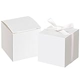 GuiHe 50pcs White Gift Boxes 2x2x2inch Square Wedding Party Favors Gift Boxes Baby Shower Boxes Supplies with Burlap Twine