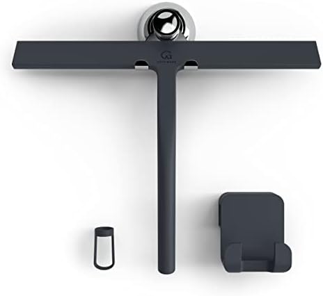GÜTEWERK shower squeegee black 11 in - incl. chrome suction cup hook - stainless steel core - silicone rubber squeegees for bathroom cleaning - window screen wiper cleaner glass scraper blade showers