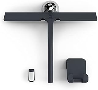 GÜTEWERK shower squeegee black 11 in - incl. chrome suction cup hook - stainless steel core - silicone rubber squeegees for bathroom cleaning - window screen wiper cleaner glass scraper blade showers