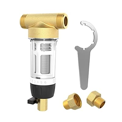 Weiss Wasser Spin Down Sediment Filter,Reusable Whole House Water Filter System for Well Water,40-Micron Flushable Pre-Filtration System,1"MNPT+3/4"FNPT+3/4"MNPT,Lead-Free Brass,BPA Free,WFFM.DH01