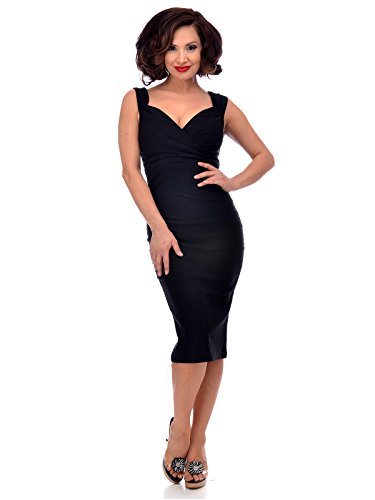 Steady Clothing Damen Rockabilly Bleistiftkleid - Diva Dress Midi Kleid Schwarz XL