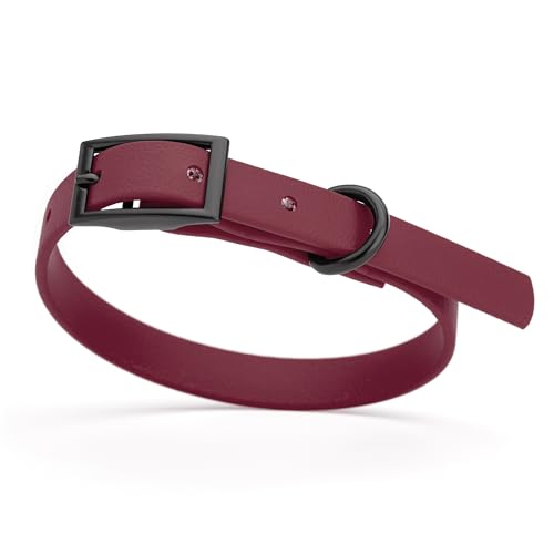 Image of Dogline Biothane Waterproof Dog Collar Strong Coated Nylon Webbing with Black Hardware Odor- Proof for Easy Care Easy to Clean High Performance Fits Small Medium or Large Dogs, Merlot Burgundy