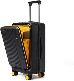 MOKOBARA Polycarbonate The Transit Cabin Pro Luggage Small Cabin Size Poly-Carbonate Hard Sided 8 Hinomoto Wheels Suitcase for Travelling (Black & Yellow, 56 cm)