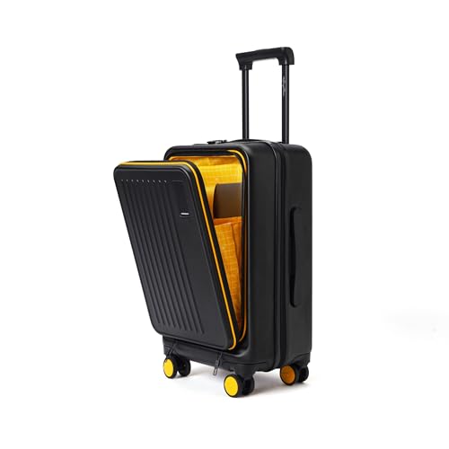 MOKOBARA Polycarbonate The Transit Cabin Pro Luggage Small Cabin Size Poly-Carbonate Hard Sided 8 Hinomoto Wheels Suitcase for Travelling (Black & Yellow, 56 cm)