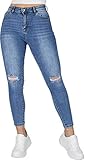 cut out jeans top Destroyed Look Giralin Damen Jeans Skinny Fit Fransen Freizeithose Figurbetonte Regular Waist Destroyed Look Cut-Outs Denim Hose 200452 Blau Blue 36