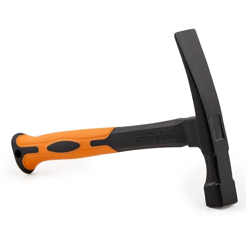 Mivos Maurerhammer 600 g Kopfgewicht 2K Fiberglasstiel - Rheinische Form - Ziegelhammer aus Stahl und Fiberglas - Vibrationsdämpfung Gummigriff - Hammer für Beton und Ziegel