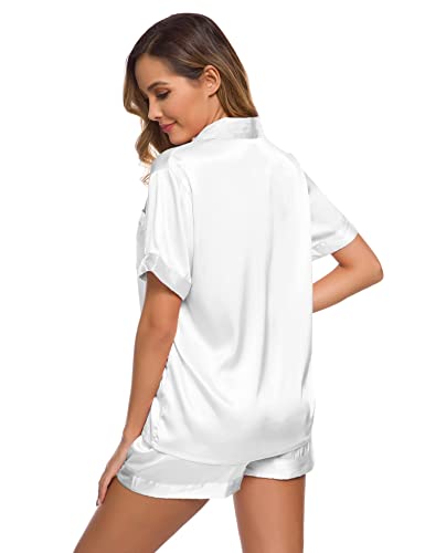 Image of SWOMOG Womens Silk Satin Pajamas Set Short Sleeve Sleepwear Button Down Top and Shorts Loungewear 2 Piece Pjs Set XS-3XL