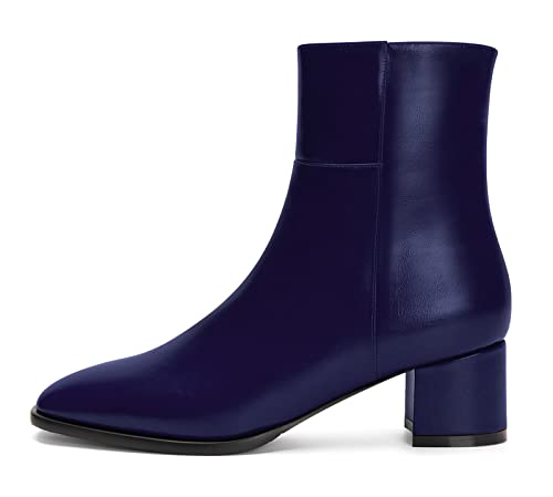 Aachcol Women Ankle Boots Chunky Block Mid Low Heel Close Square Toe Zipper Classic 2 Inch