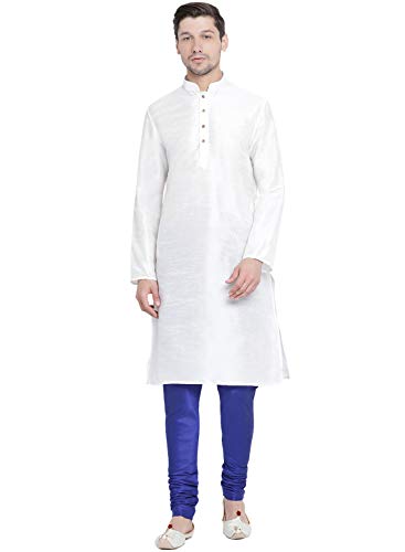 Image of VASTRAMAY VM Mens Silk Blend Kurta Pyjama Set - Classic Ethnic Attire for Timeless Style and Cultural Celebrations | Soft Comfortable Solid Full Sleeves Kurta and Churidar Pyjama Set